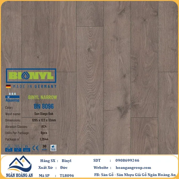 Sàn Gỗ Công Nghiệp Binyl TL8096 dày 8mm